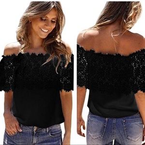 NWOT 🖤 Adorable Sheer and Lace Black Top Blouse